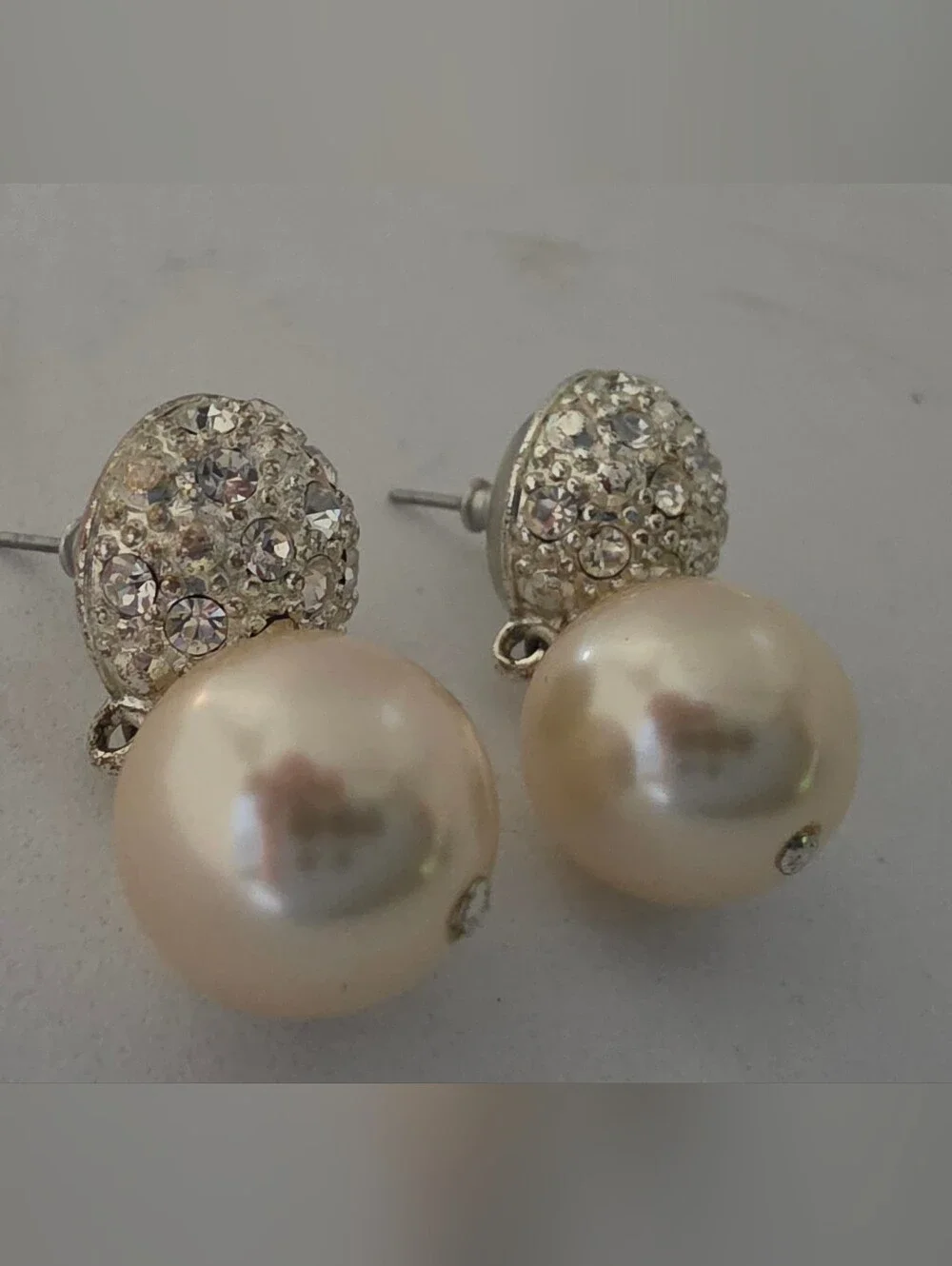 Champagne Pearl and Crystal Drop Stud Earrings